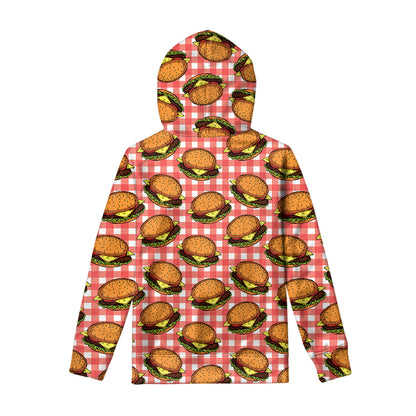 Hamburger Plaid Pattern Print Pullover Hoodie