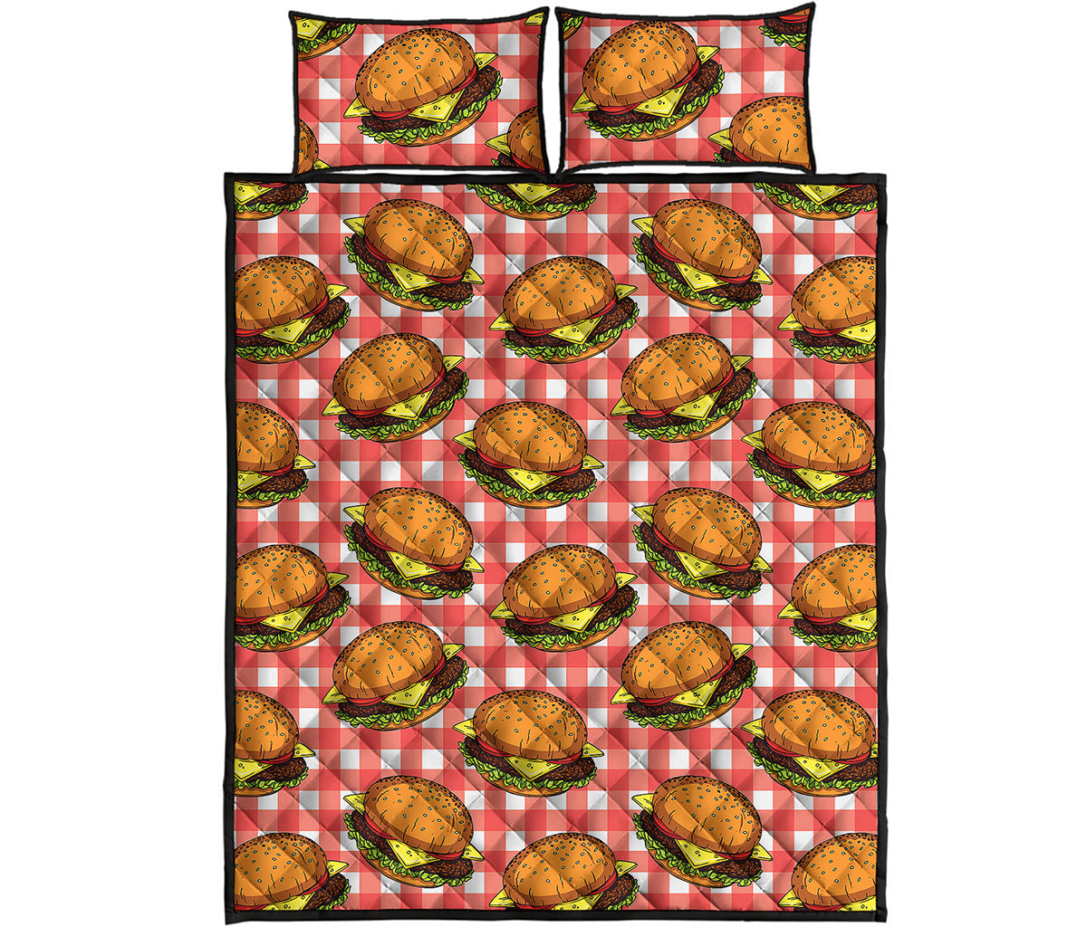 Hamburger Plaid Pattern Print Quilt Bed Set