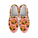 Hamburger Plaid Pattern Print White Slip On Shoes