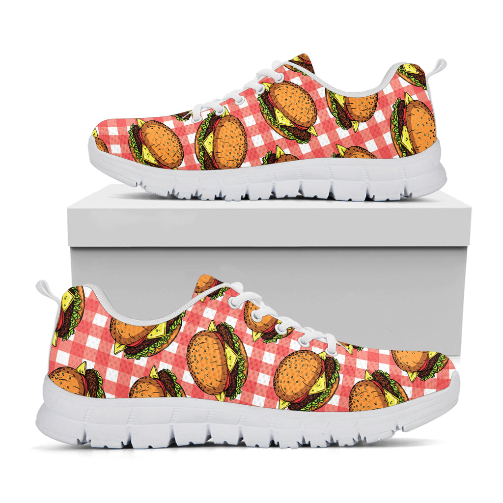 Hamburger Plaid Pattern Print White Sneakers