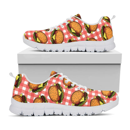 Hamburger Plaid Pattern Print White Sneakers