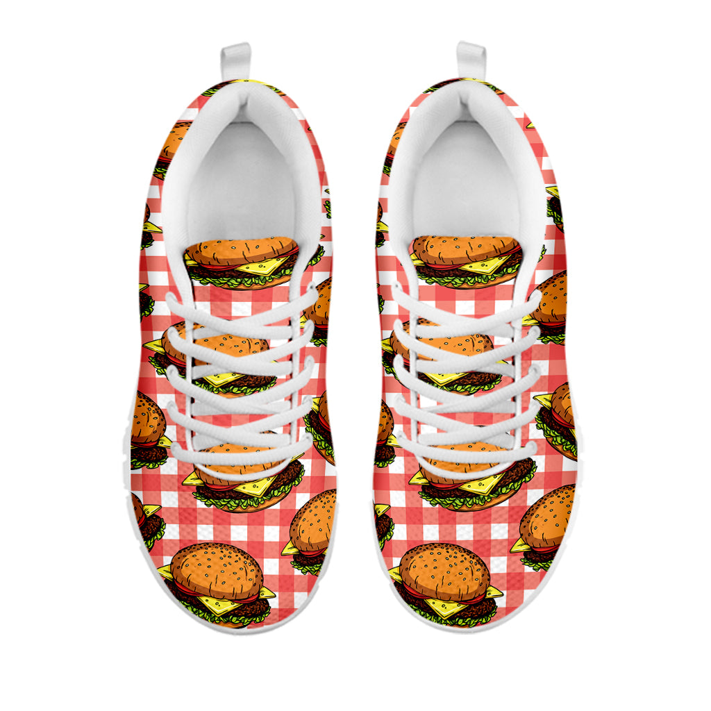 Hamburger Plaid Pattern Print White Sneakers