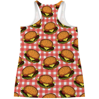 Hamburger Plaid Pattern Print Women's Racerback Tank Top