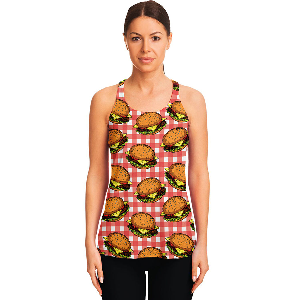 Hamburger Plaid Pattern Print Women's Racerback Tank Top
