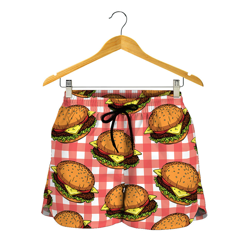 Hamburger Plaid Pattern Print Women's Shorts
