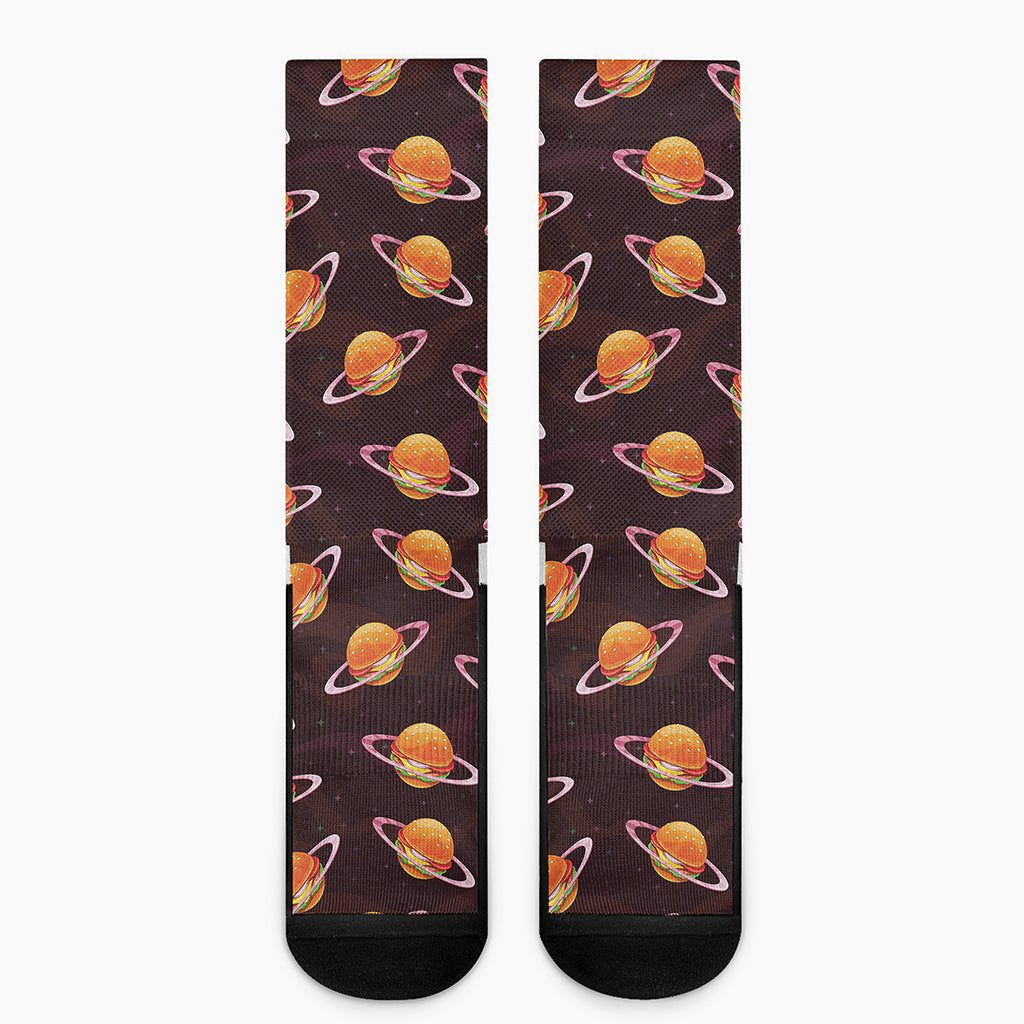 Hamburger Planet Pattern Print Crew Socks