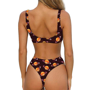 Hamburger Planet Pattern Print Front Bow Tie Bikini