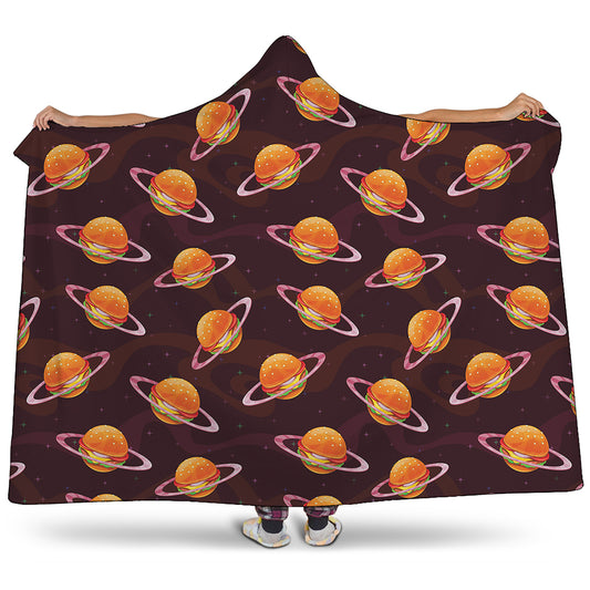 Hamburger Planet Pattern Print Hooded Blanket
