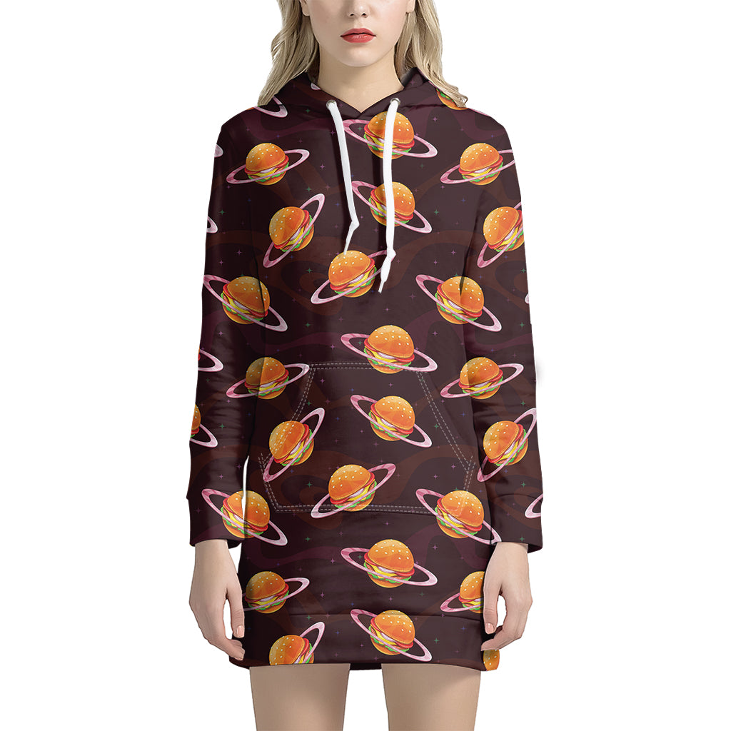Hamburger Planet Pattern Print Hoodie Dress
