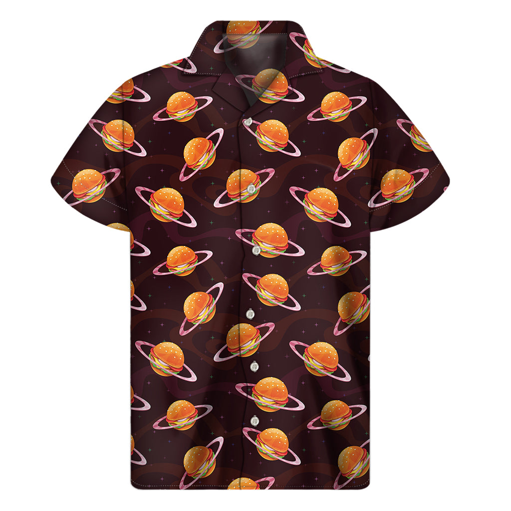 Hamburger Planet Pattern Print Men's Short Sleeve Shirt