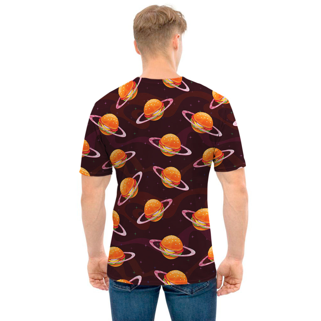 Hamburger Planet Pattern Print Men's T-Shirt