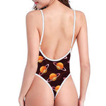 Hamburger Planet Pattern Print One Piece High Cut Swimsuit