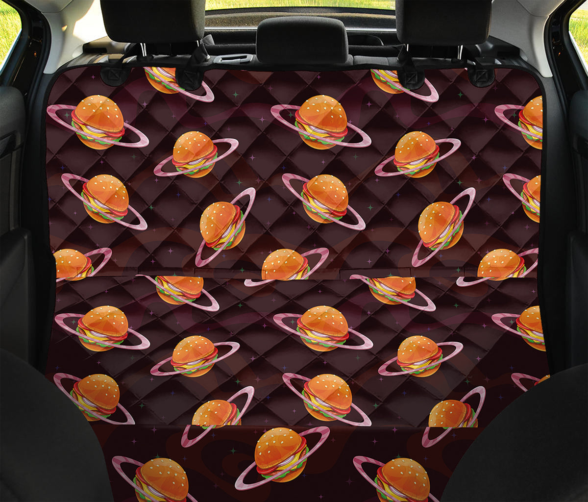 Hamburger Planet Pattern Print Pet Car Back Seat Cover