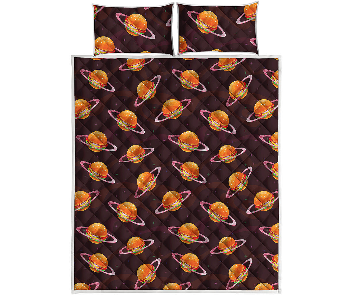 Hamburger Planet Pattern Print Quilt Bed Set