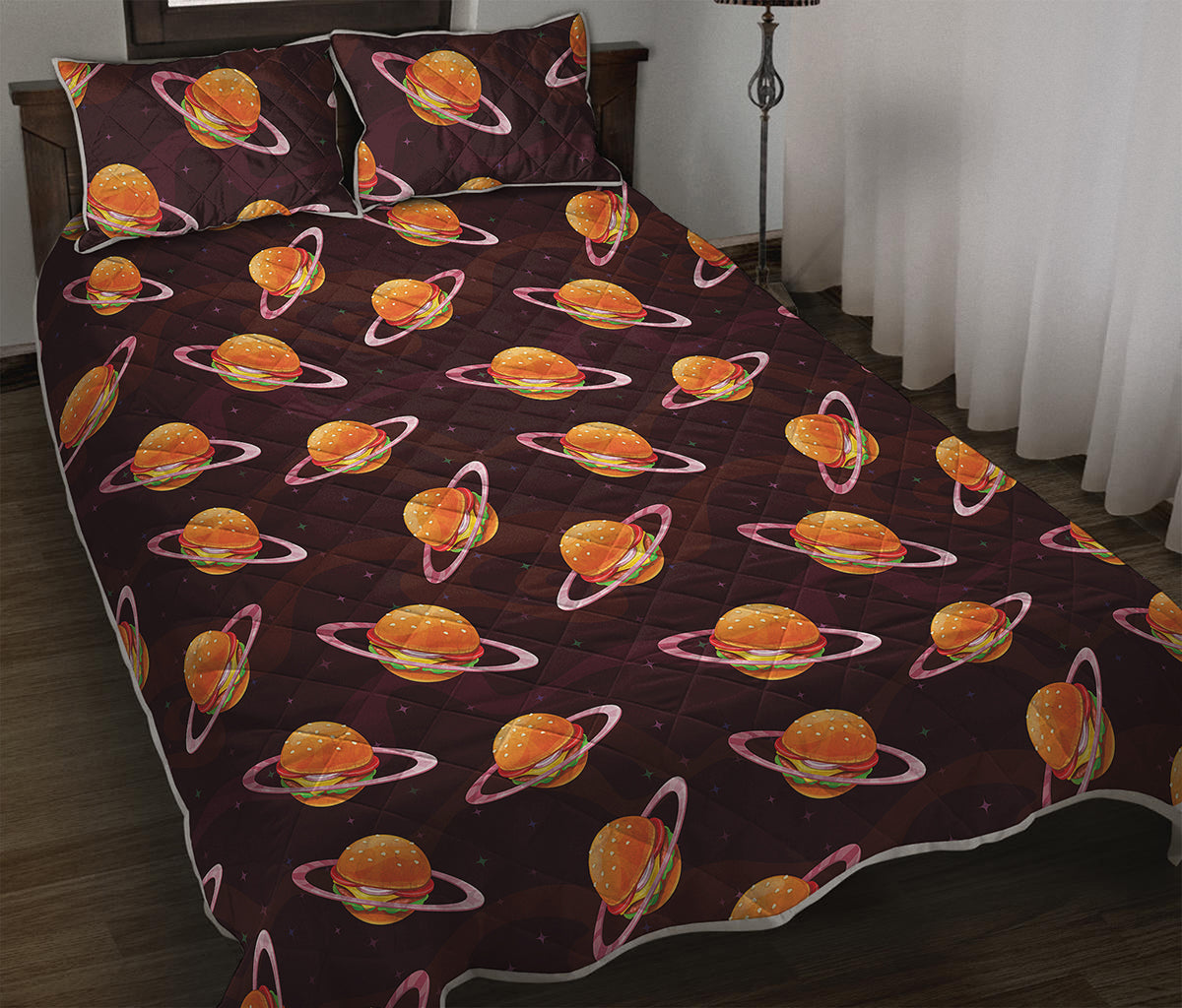 Hamburger Planet Pattern Print Quilt Bed Set