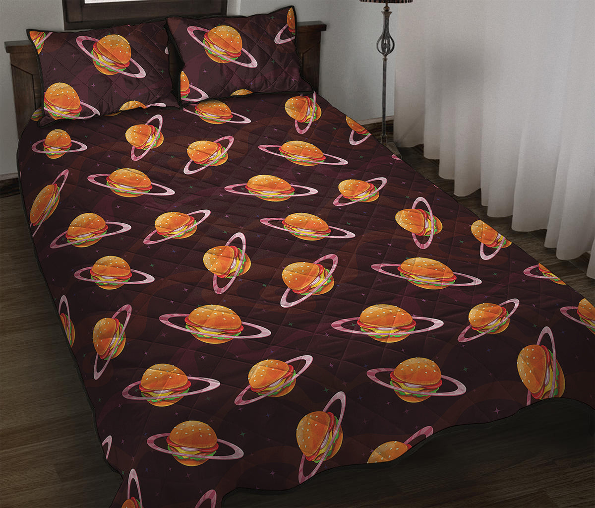 Hamburger Planet Pattern Print Quilt Bed Set