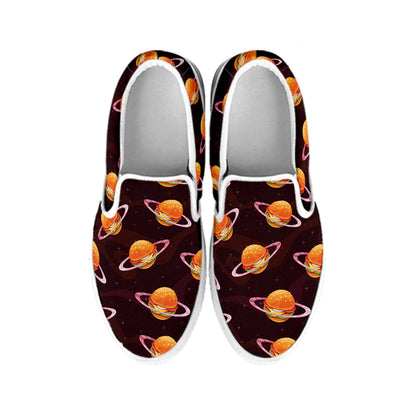 Hamburger Planet Pattern Print White Slip On Shoes