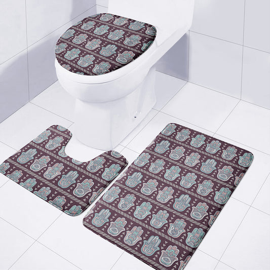 Hamsa Symbol Pattern Print 3 Piece Bath Mat Set