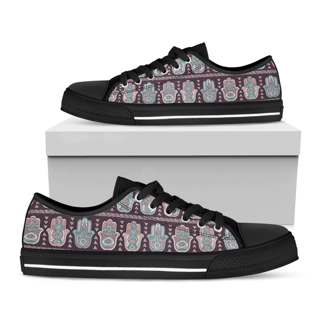 Hamsa Symbol Pattern Print Black Low Top Shoes