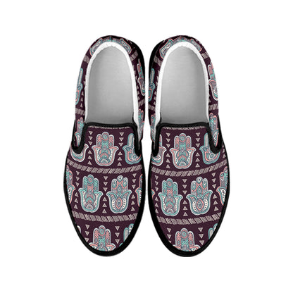 Hamsa Symbol Pattern Print Black Slip On Shoes