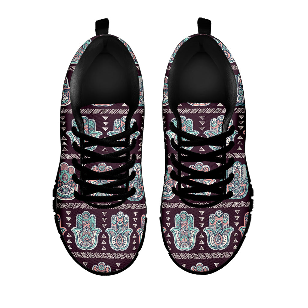 Hamsa Symbol Pattern Print Black Sneakers