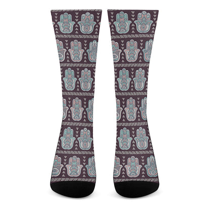 Hamsa Symbol Pattern Print Crew Socks