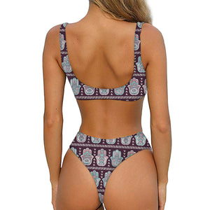 Hamsa Symbol Pattern Print Front Bow Tie Bikini