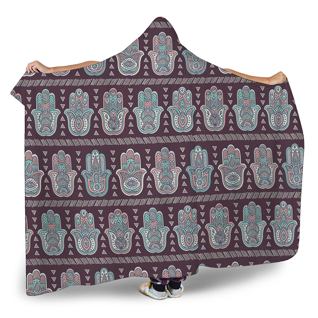 Hamsa Symbol Pattern Print Hooded Blanket