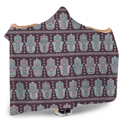 Hamsa Symbol Pattern Print Hooded Blanket
