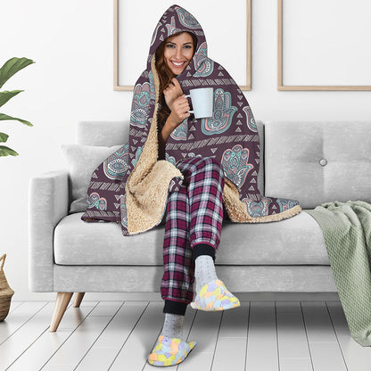 Hamsa Symbol Pattern Print Hooded Blanket