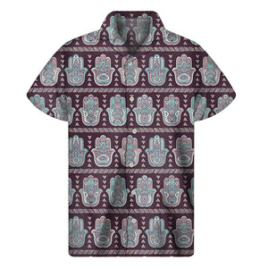 Hamsa Symbol Pattern Print Men's Short Sleeve Shirt