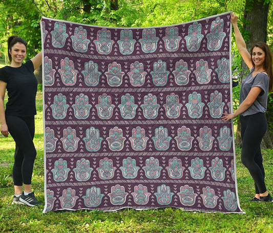 Hamsa Symbol Pattern Print Quilt