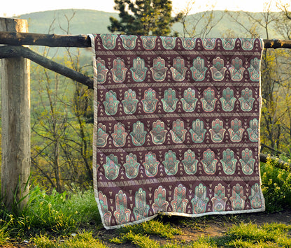 Hamsa Symbol Pattern Print Quilt