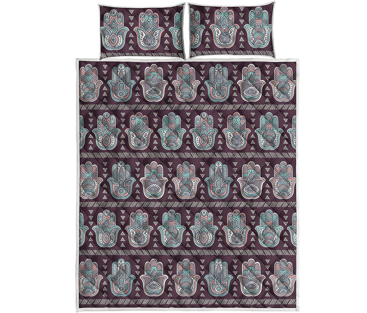 Hamsa Symbol Pattern Print Quilt Bed Set