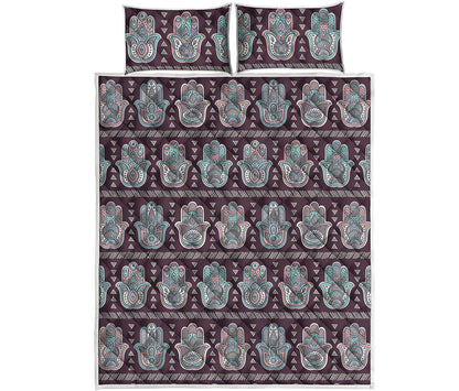Hamsa Symbol Pattern Print Quilt Bed Set