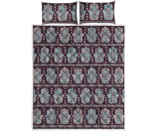Hamsa Symbol Pattern Print Quilt Bed Set