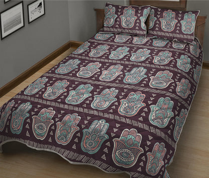 Hamsa Symbol Pattern Print Quilt Bed Set