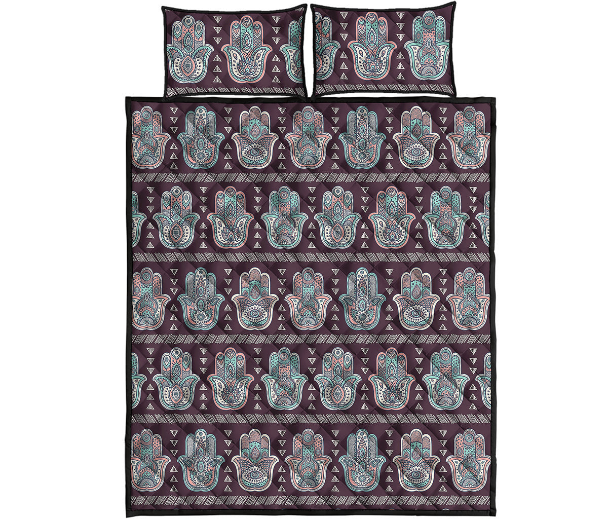 Hamsa Symbol Pattern Print Quilt Bed Set