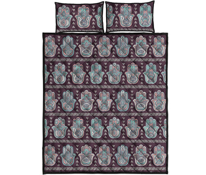 Hamsa Symbol Pattern Print Quilt Bed Set