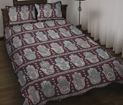 Hamsa Symbol Pattern Print Quilt Bed Set