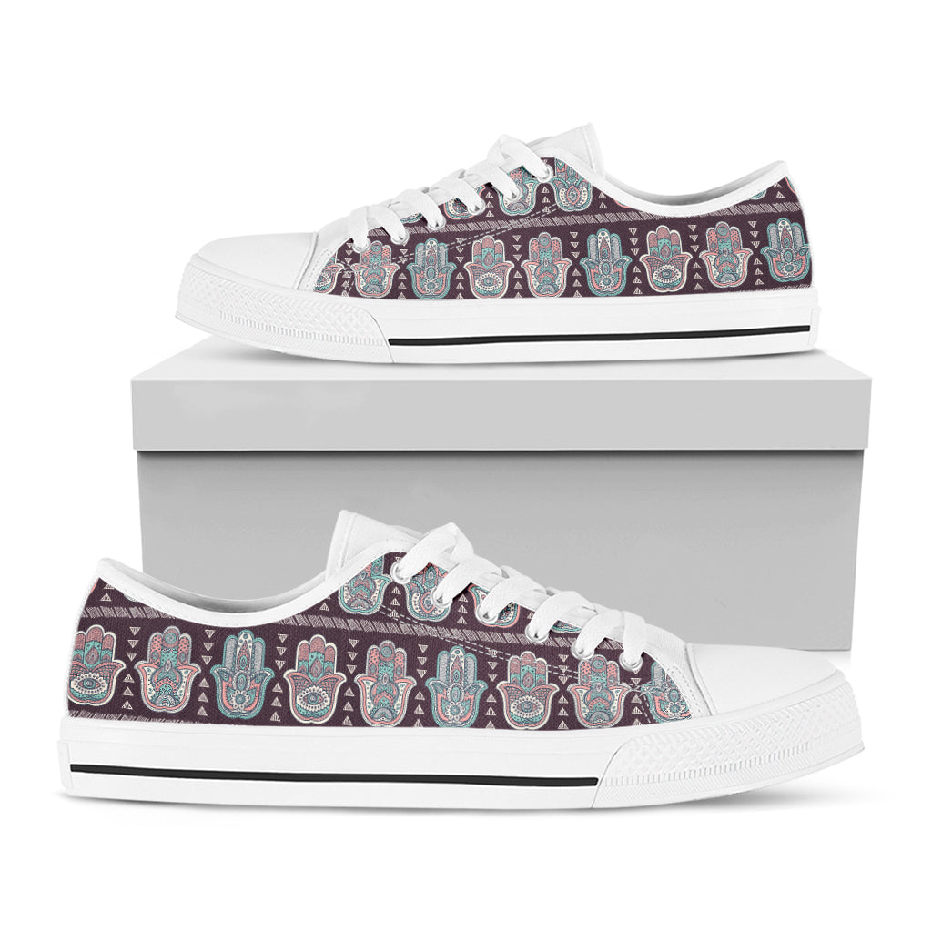 Hamsa Symbol Pattern Print White Low Top Shoes