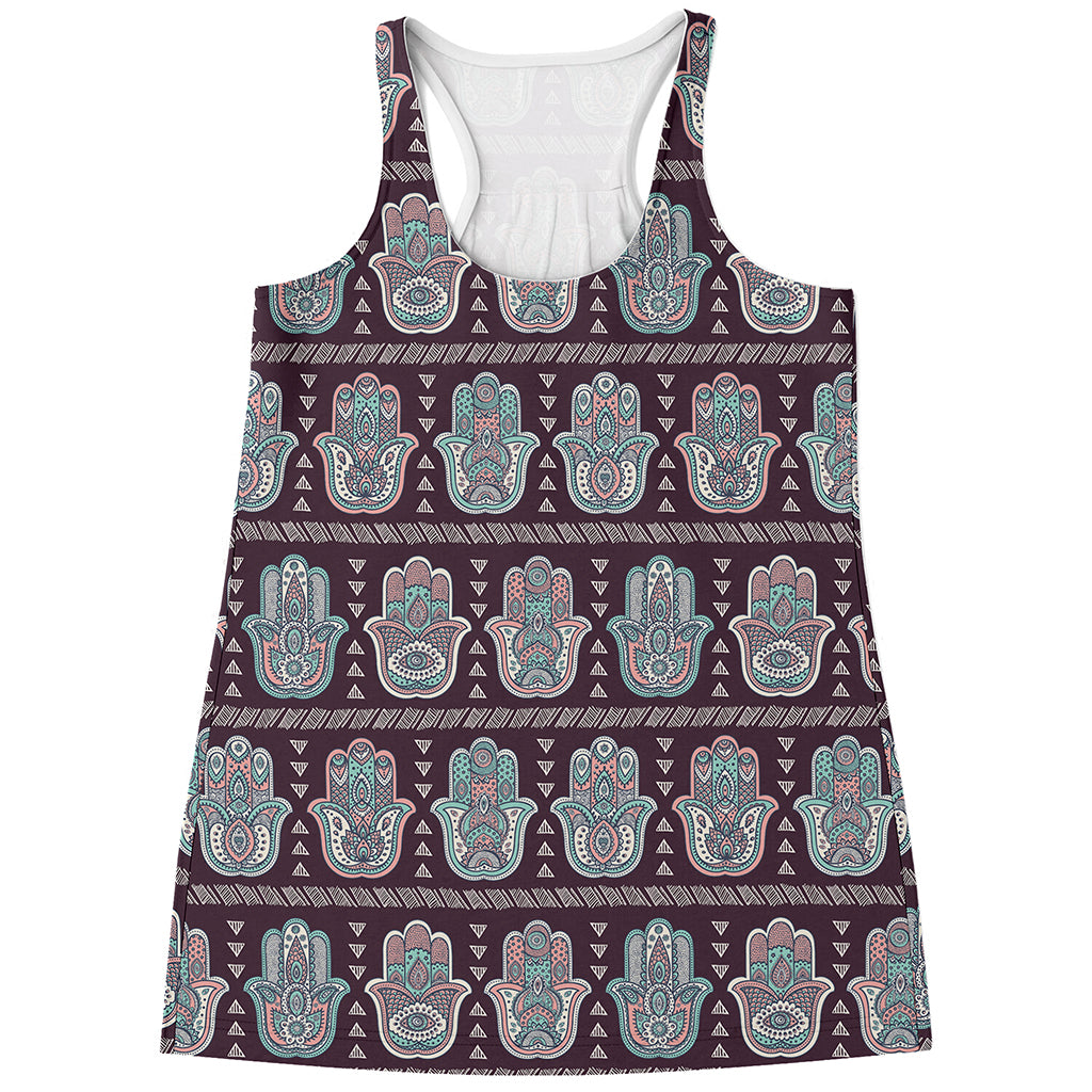 Hamsa Symbol Pattern Print Women's Racerback Tank Top