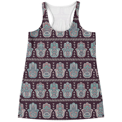 Hamsa Symbol Pattern Print Women's Racerback Tank Top