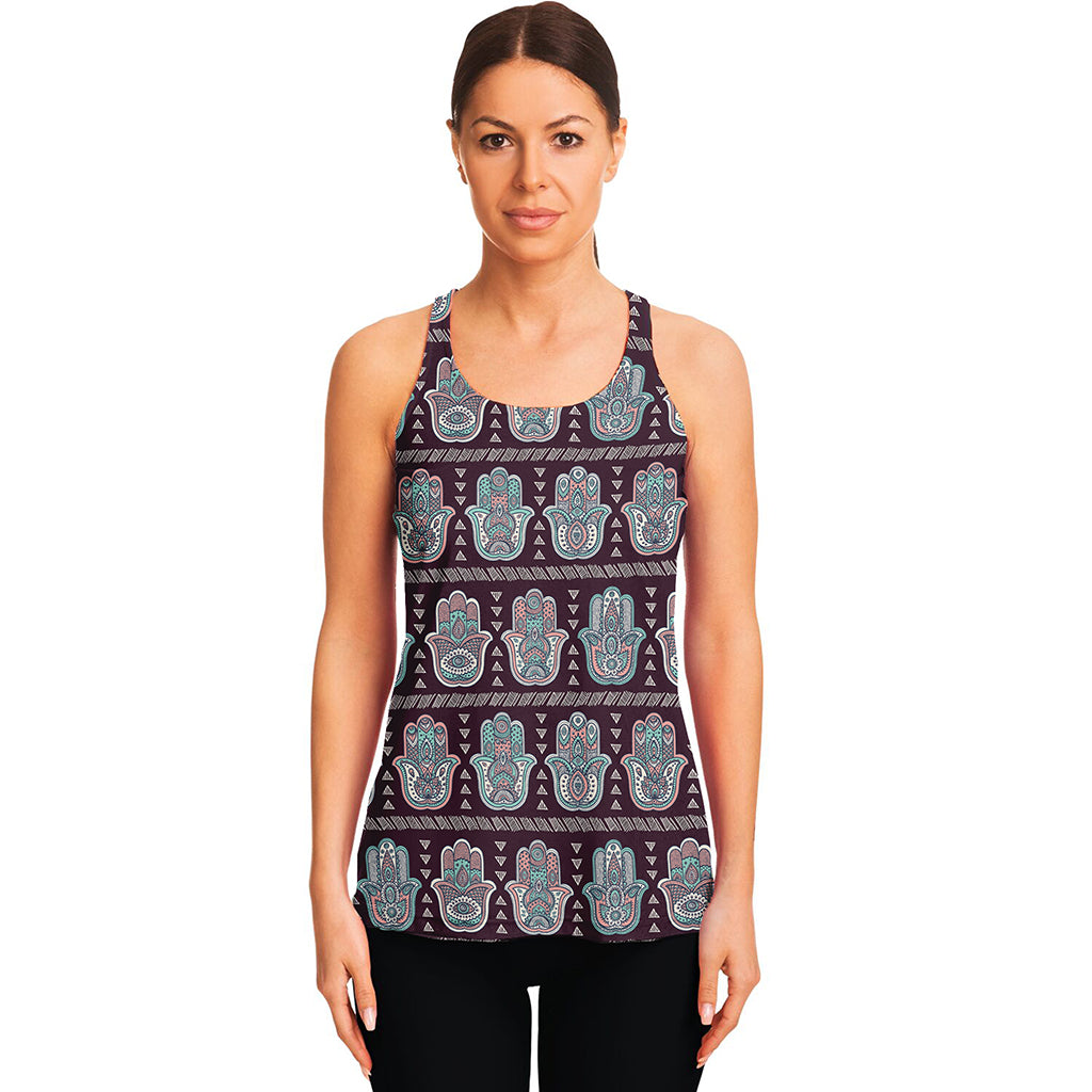 Hamsa Symbol Pattern Print Women's Racerback Tank Top