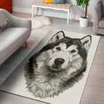 Hand Drawn Alaskan Malamute Print Area Rug