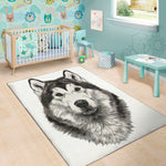 Hand Drawn Alaskan Malamute Print Area Rug