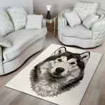 Hand Drawn Alaskan Malamute Print Area Rug