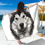 Hand Drawn Alaskan Malamute Print Beach Sarong Wrap
