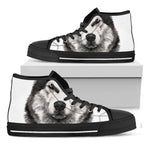 Hand Drawn Alaskan Malamute Print Black High Top Shoes