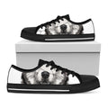 Hand Drawn Alaskan Malamute Print Black Low Top Sneakers